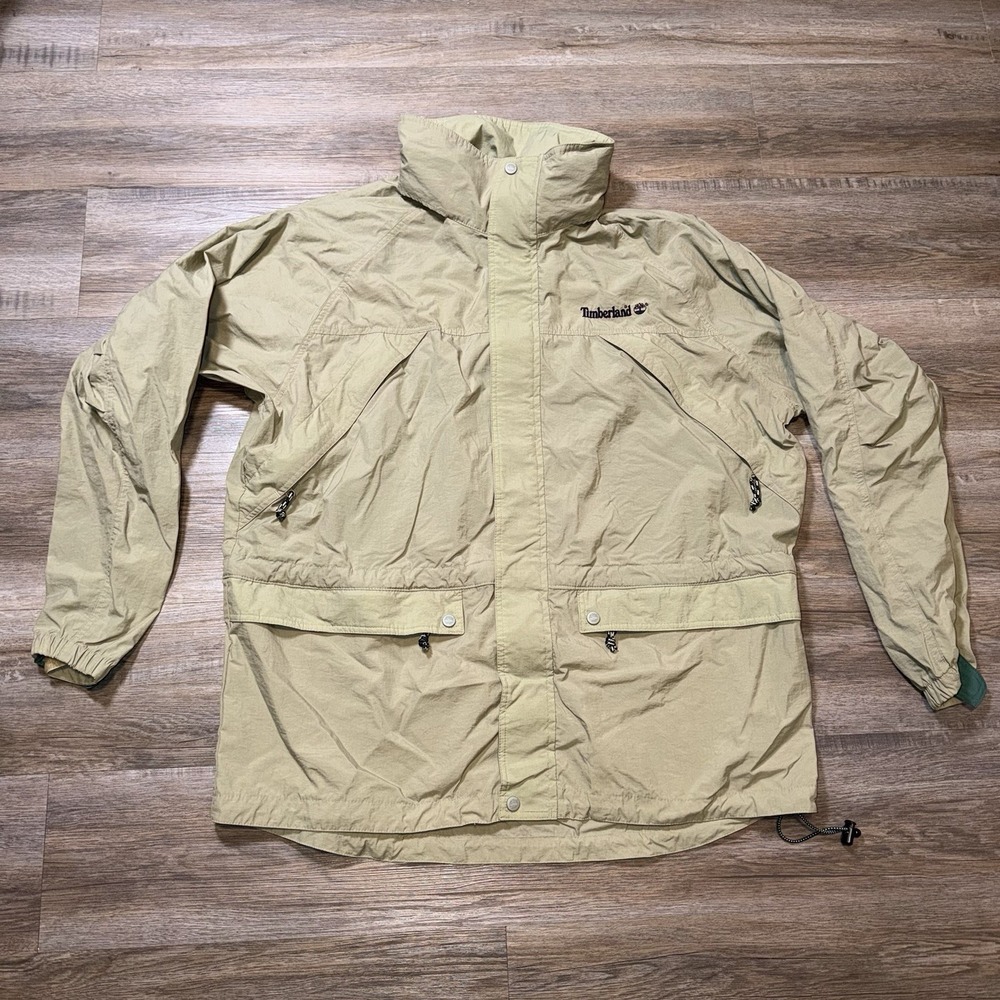 VTG Timberland WeatherGear Windbreaker Jacket Mens XL Khaki Beige Color